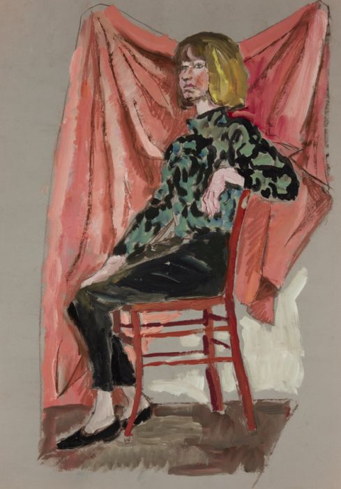 Contemporary Gouache - Woman Seated on a Chair