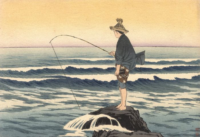 Late 19th Century Japanese Woodblock - Fishing in the Sea