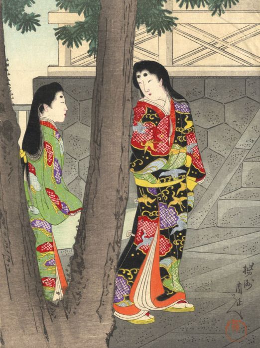 Late 19th Century Japanese Woodblock - Women by a Tree