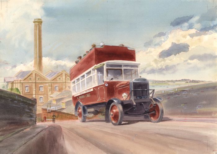Geoffrey Richard Mortimer - Mid 20th Century Watercolour, Bus Climbing a Hill