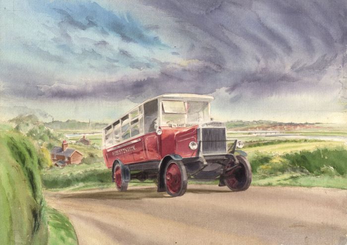 Geoffrey Richard Mortimer - Mid 20th Century Watercolour, Bus to East Bergholt