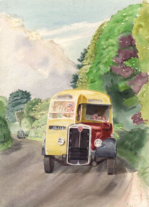 Geoffrey Richard Mortimer - Mid 20th Century Watercolour, Bus on a Country Lane