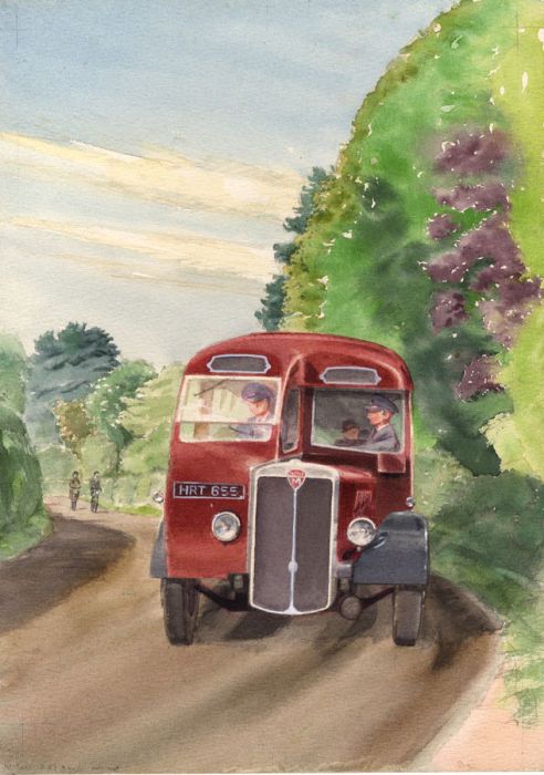 Geoffrey Richard Mortimer - Mid 20th Century Watercolour, Bus on a Country Lane