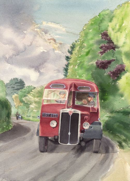 Geoffrey Richard Mortimer - Mid 20th Century Watercolour, Bus on a Country Lane