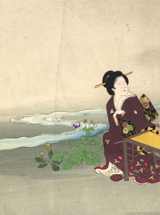 Late 19th Century Japanese Woodblock - Woman at a Table