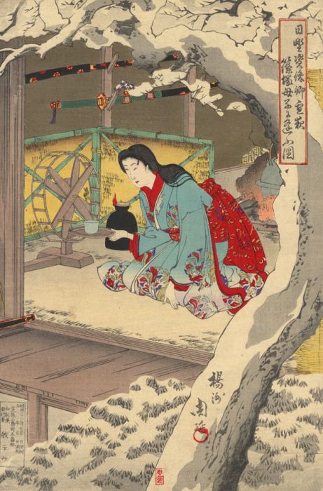 Late 19th Century Japanese Woodblock - Making Tea