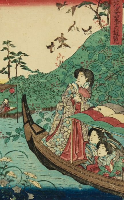 Late 19th Century Japanese Woodblock - Women in a Boat