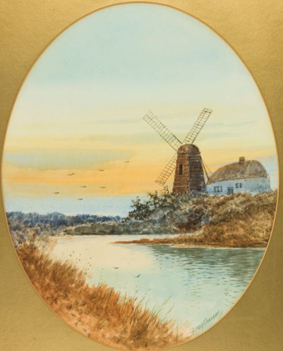 Alfred Grahame - Signed 19th Century Watercolour, River Landscape with Windmill 