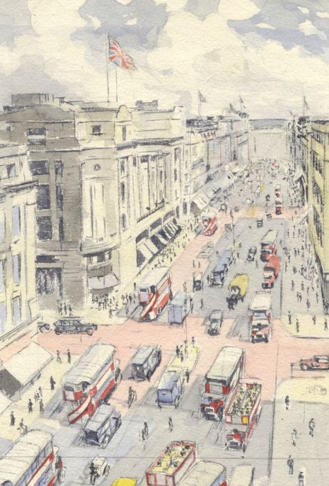 Geoffrey Richard Mortimer - Mid 20th Century Watercolour, Oxford Street