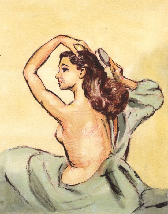 Geoffrey Richard Mortimer - Mid 20th Century Watercolour, Nude Brushing Hair
