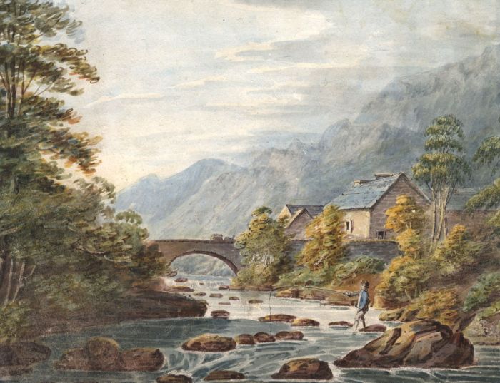 Late 19th Century Watercolour - Man Fishing by Skelwith Bridge