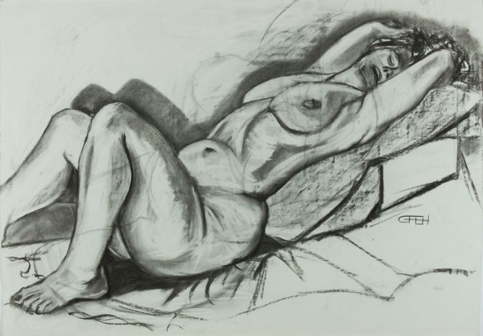 Carl F. Hodgson - Contemporary Charcoal Drawing, Reclining Nude