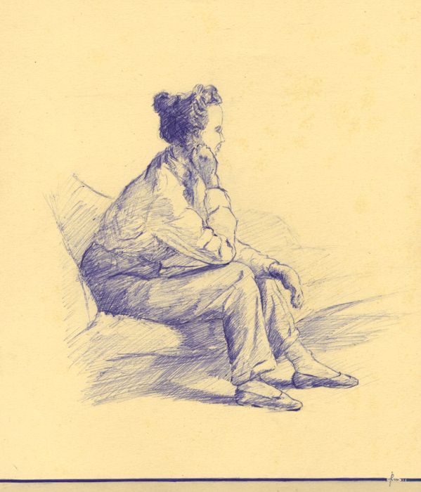 Geoffrey Richard Mortimer - 1957 Pen and Ink Drawing, Study of a Woman