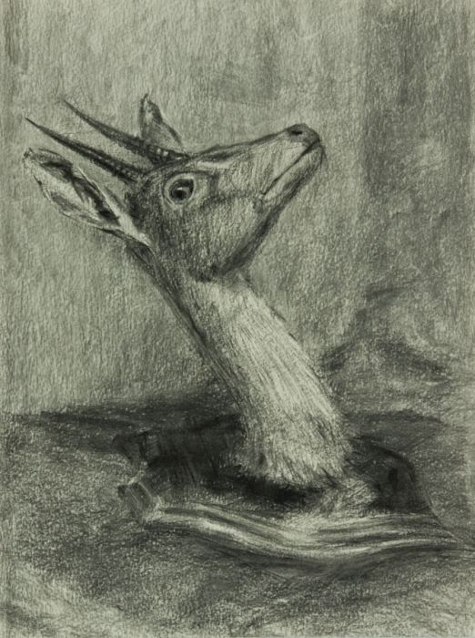 Geoffrey Richard Mortimer - 1965 Charcoal Drawing, Deer Head