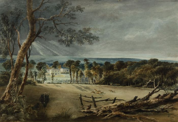 Mid 20th Century Watercolour - Landscape with Cattle and Distant Houses