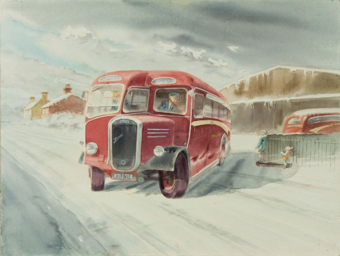Geoffrey Richard Mortimer - Mid 20th Century Watercolour, Bus in Winter