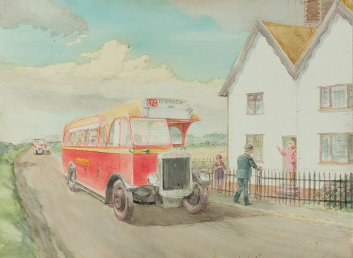 Geoffrey Richard Mortimer - Mid 20th Century Watercolour, Parked Bus