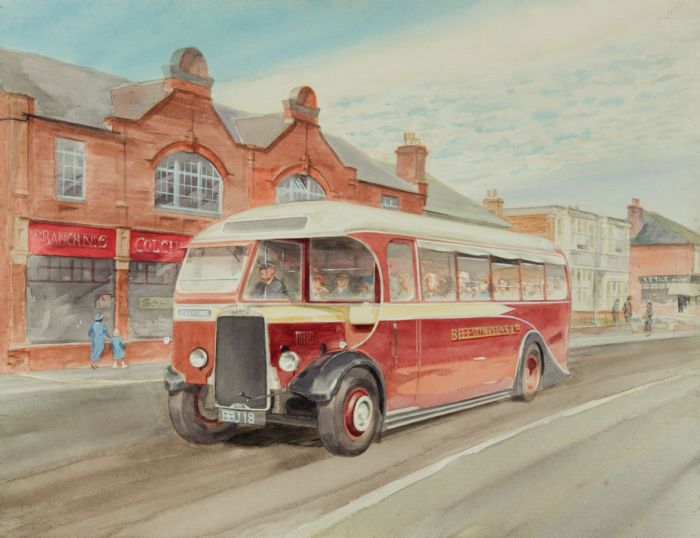 Geoffrey Richard Mortimer - Mid 20th Century Watercolour, Bus in High Street