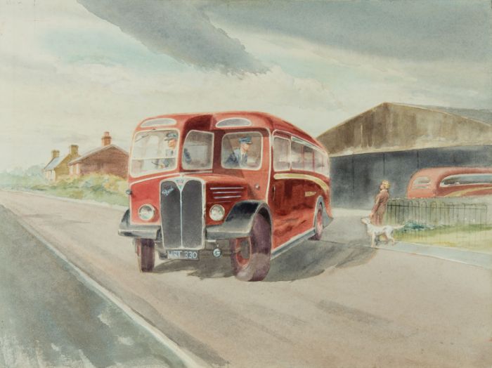 Geoffrey Richard Mortimer - Mid 20th Century Watercolour, Bus Passing Woman