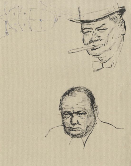 Geoffrey Richard Mortimer - Mid 20th Century Pen and Ink Drawing, Churchill