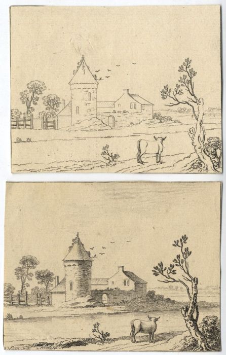 A Pair of the Same 18th Century Etching - House View
