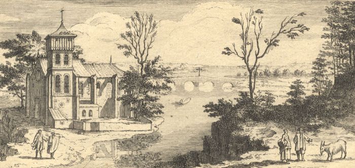 Louise-Magdeleine Horthemels - 18th Century Etching, Church View