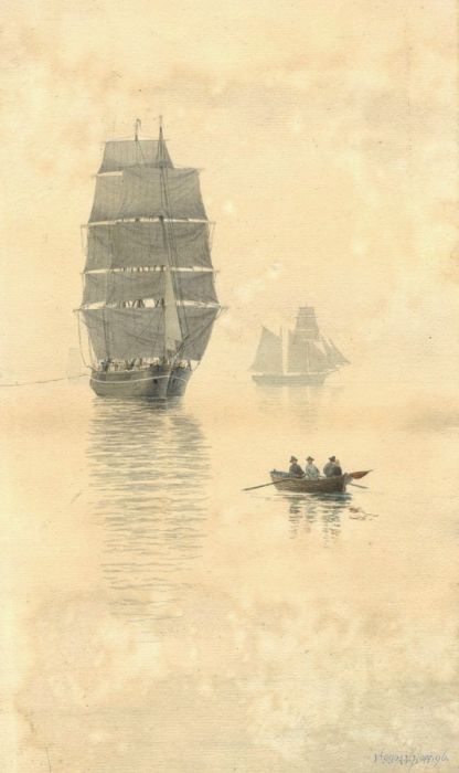 Viggo Adolf Valdemar Hoff (1859-1904) - 1896 Watercolour, Ships on a Calm Sea