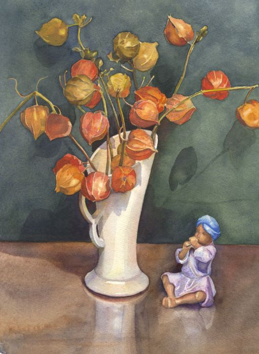 P.M. Evans - Mid 20th Century Watercolour, Still Life with Figurine