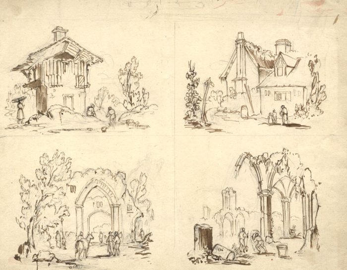 19th Century Pen and Ink Drawing - Interior Architectural Scenes
