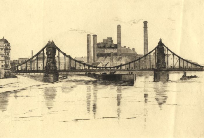 Ernest N.G. Cox - Mid 20th Century Etching, Hammersmith Bridge