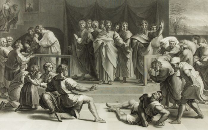 T. Holloway after Raphael - 1816 Engraving, The Death of Ananias