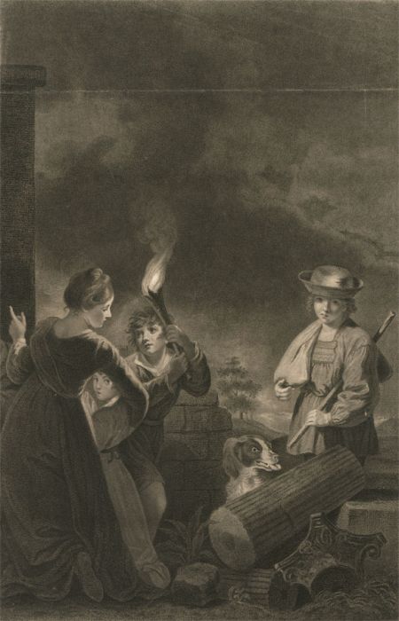 Johann Gottlieb Facius - 18th Century Mezzotint, Children in a landscape