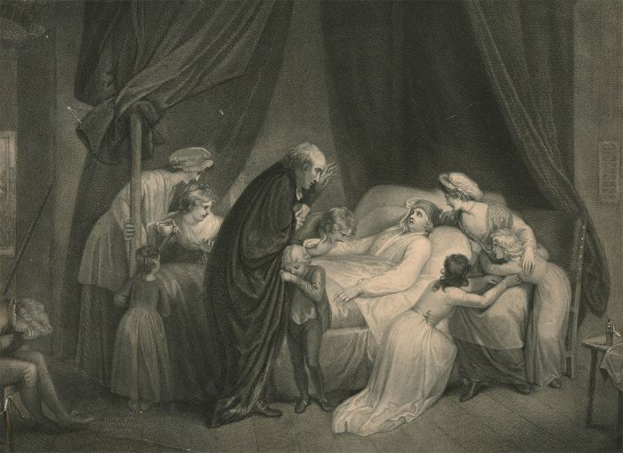 For Restoration 18th Century Stipple Engraving - Family Around a Sick Bed
