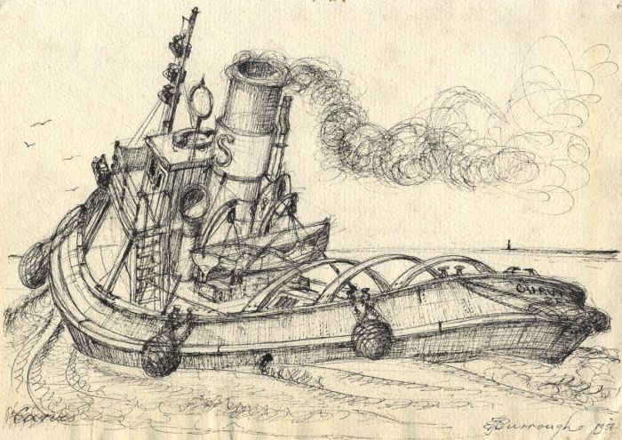 Thomas Burrough RWA, FRIBA - 20th Century Pen and Ink Drawing, Study of a Ship