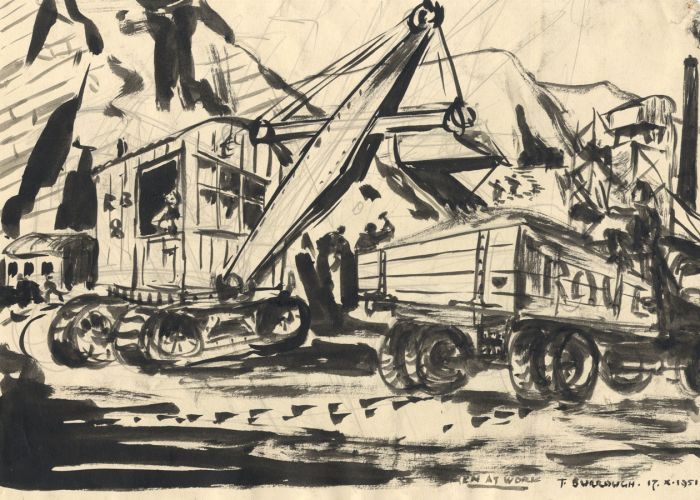 Thomas Burrough RWA, FRIBA - 1951 Gouache, Men at Work