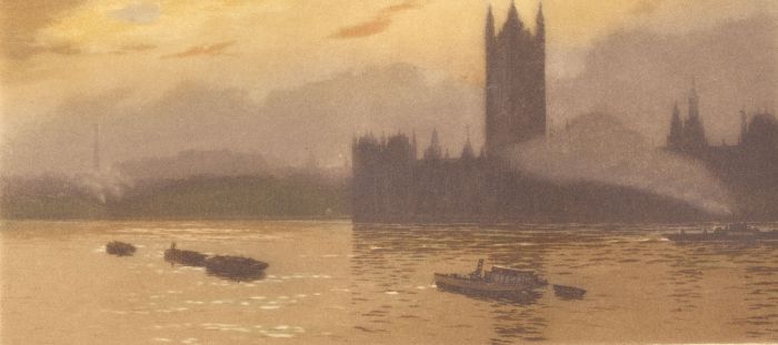Early 20th Century Aquatint - Sailing Past the City