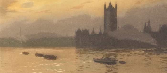 Early 20th Century Aquatint - Sailing Past the City