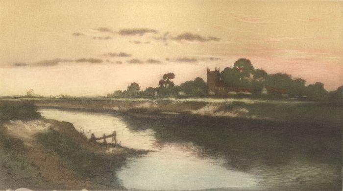 Early 20th Century Aquatint - Across the River