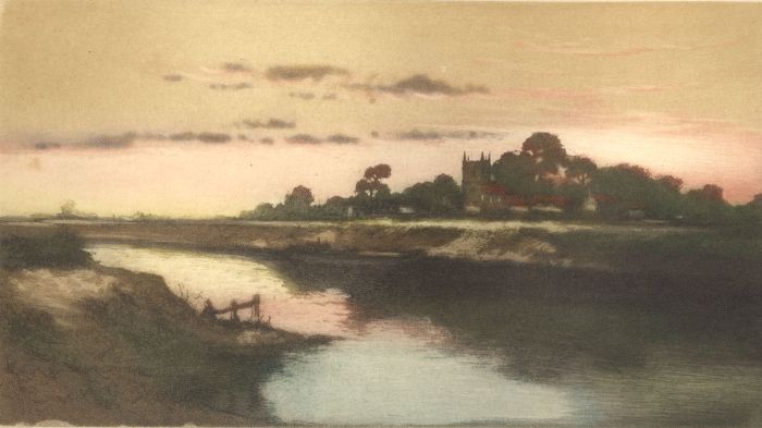 Early 20th Century Aquatint - Across the River