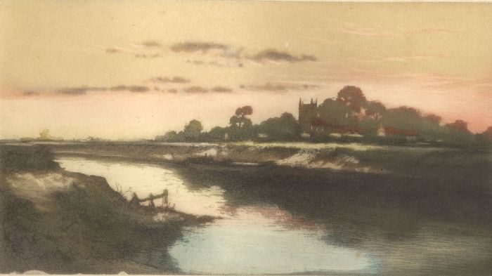 Early 20th Century Aquatint - Across the River