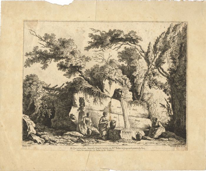 Adelaide Allou after H. Robert - 18th Century Engraving, Women at a Fountain