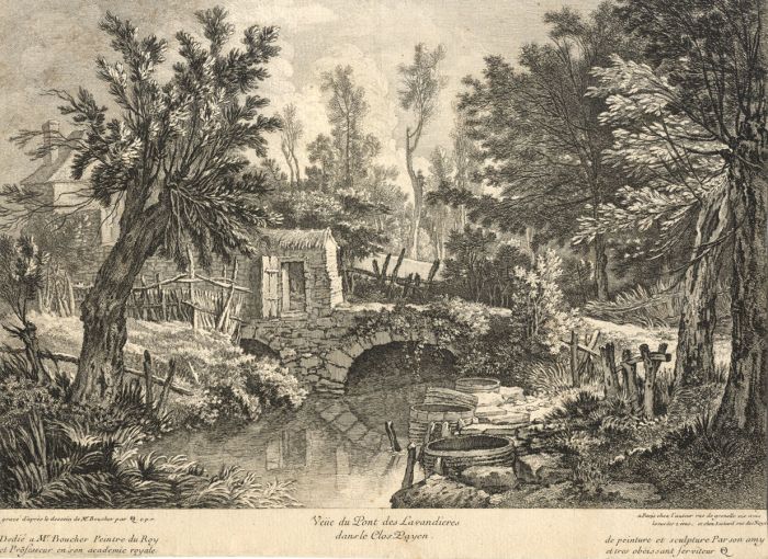 Pierre Quentin Cheddel (1705-1763) - 18th Century Etching, Lavandieres Bridge