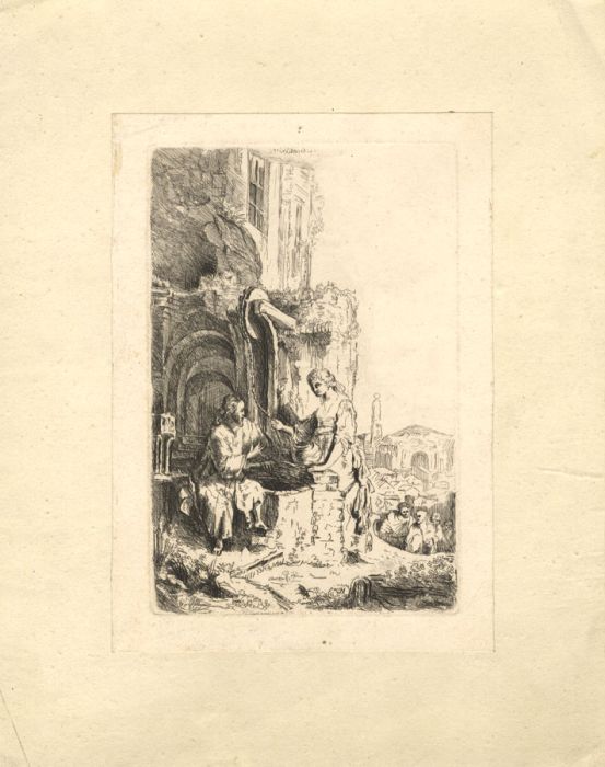 18th Century Etching - Classical Scene with Figures at a Well 