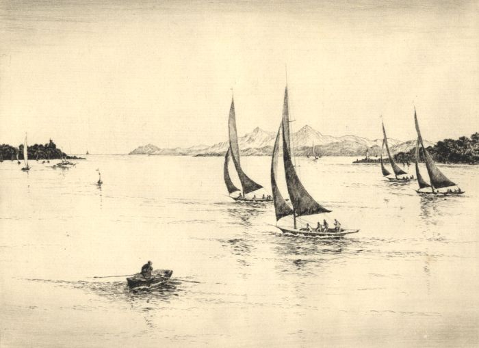 Edgar James Mayberry - 20th Century Etching, Yachting at Dunoon, Scotland