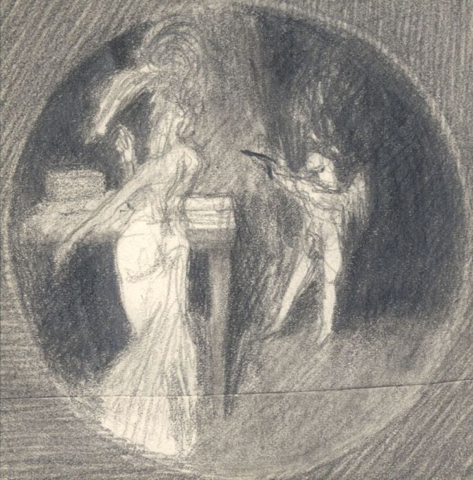 1983 Graphite Drawing - Figures in an Interior