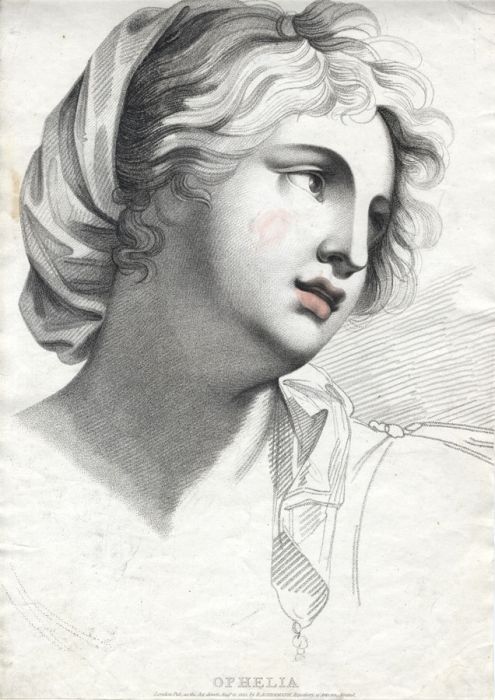 Baines Family - 19th Century Lithograph, Portrait of Ophelia