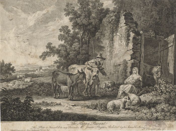 F Vicares, after Berghem - 18th Century Engraving, The Happy Peasant