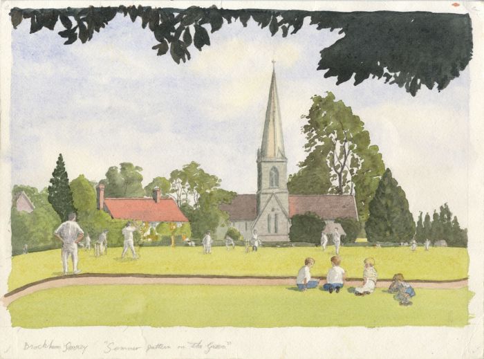 Roy Stockwell - Contemporary Watercolour, Summer Pattern on the Green, Brockham
