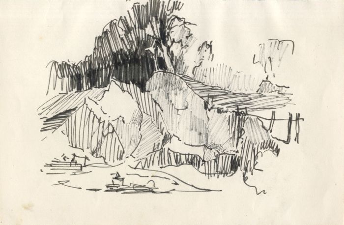 Sydney Vale FRSA - A Pair of Mid 20th Century Pen and Ink Drawings, Cliff Views