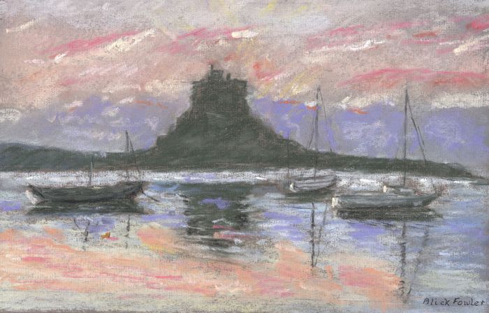 Alick Fowler - Contemporary Pastel, View of Lindisfarne at Dawn